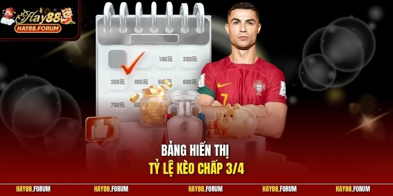 Bảng hiển thị tỷ lệ kèo chấp 3/4