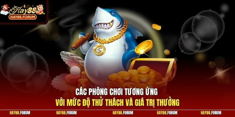 Các phòng chơi tương ứng với mức độ thử thách và giá trị thưởng